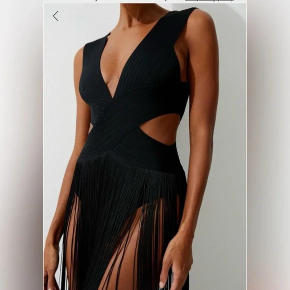 Karen Millen Bandage V cut out fringe swimsuit - Picture 5 of 8